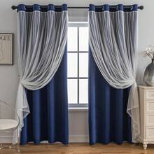 Blackout And Sheer Layered Solid Window Curtain Panel Pair With Grommet Top, 52Wx63L, Orange - Anytime Use - 海軍藍 - 查看 1
