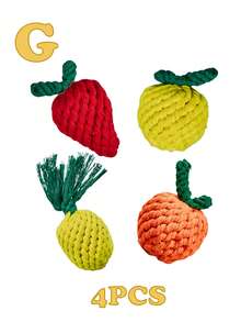1件/2件/4件装彩色手工编织绳狗玩具，有趣的形状吸引宠物玩耍兴趣，章鱼/熊/长颈鹿/兔子/小狗/蛇/水果等。