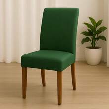 Chair Cover Set With 6 Units For Dining Room, Kitchen, Premium Knit Fabric - Green - View 2