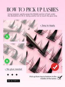 Asiteo 80pcs C-Curl Lash Extension Clusters, Bulu Mata Palsu Gaya Kartun DIY, Bulu Mata Palsu Campuran Panjang Alami, Ekstensi Bulu Mata Individual untuk Makeup - C - View 3