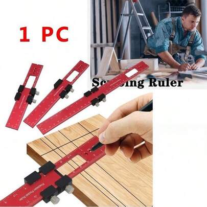 1pc Aluminum Alloy Woodworking Scribing Ruler, Precision Marking Gauge With Adjustable Stop Block, Durable T-Type Pocket Ruler For Carpenter Layout Tool ﻿