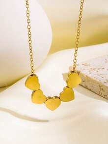 1pc Linked Heart Pendant Necklace, Unique Stainless Steel Design For Women - Heart-to-heart Necklace - View 5