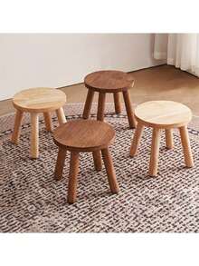 1pc Modern Solid Wood Round Step Stool - Sturdy Adult Foot Rest And Plant Stand, Multipurpose, Natural Finish, Suitable For Home Decor, Multifunctional Footstool | Modern Footstool | Polished Finish