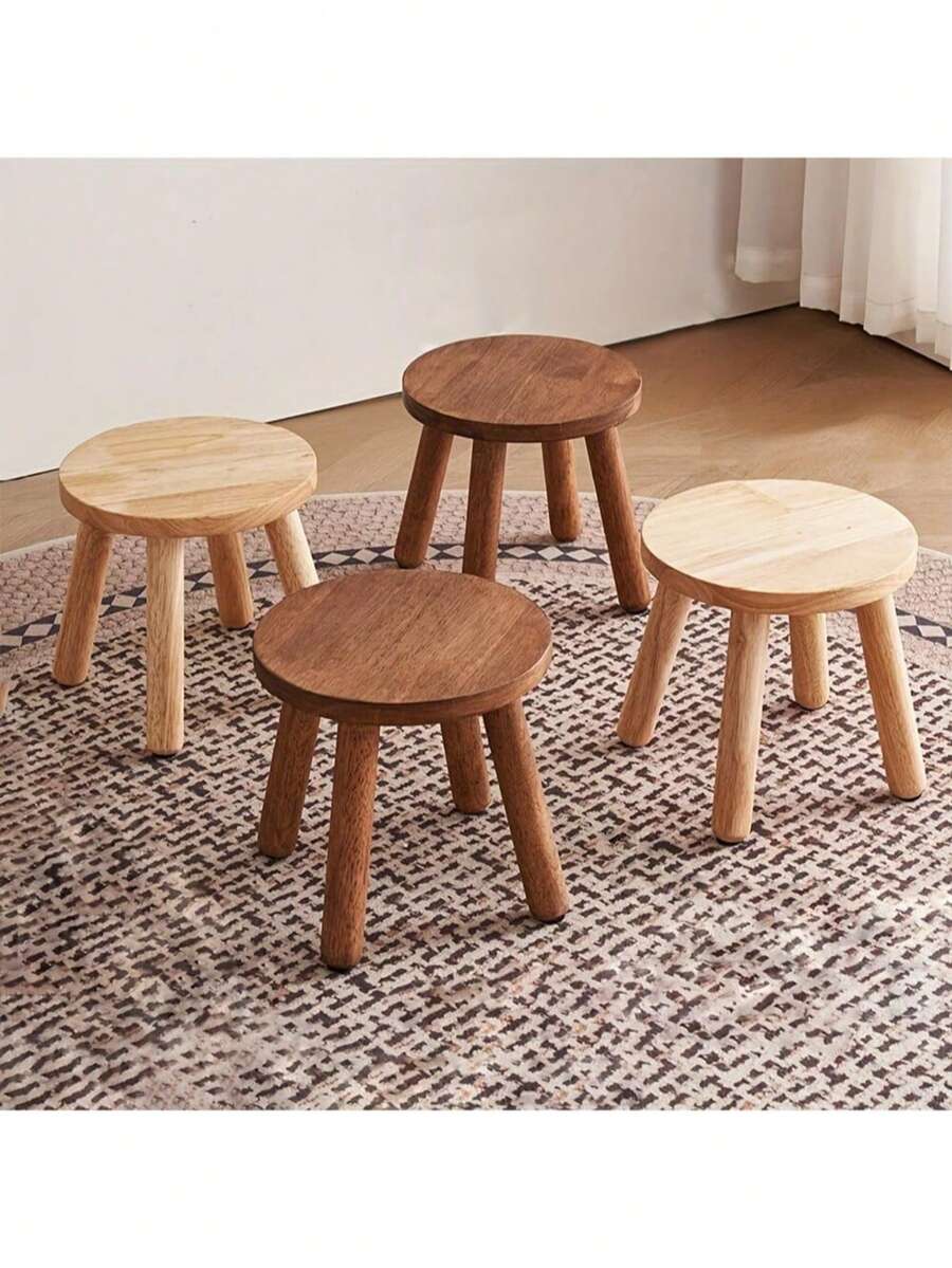 1pc Modern Solid Wood Round Step Stool - Sturdy Adult Foot Rest And Plant Stand, Multipurpose, Natural Finish, Suitable For Home Decor, Multifunctional Footstool | Modern Footstool | Polished Finish