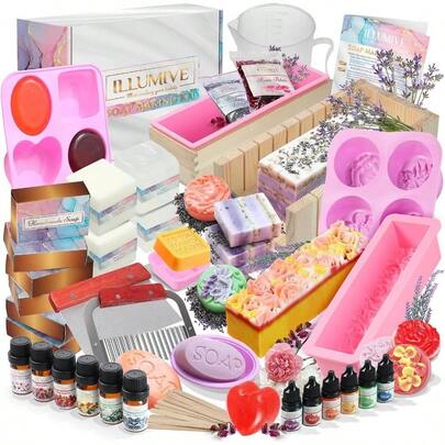 Deluxe Soap Making Kit - Adults - Modern Floral Theme - Includes Glycerin Shea Butter Soap Base, Molds, Scents, Dyes, Tools Instructions