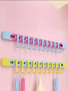10个滑动挂钩 - 无需钻孔的墙装式挂条，间距可调节，方便DIY - 适用于厨房、浴室、门后、玄关、卧室和其他生活空间 - 彩色 - 查看 6