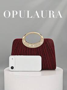 OpulAura 女士时尚闪亮水晶水钻晚宴手拿包，璀璨奢华镶钻正式礼服包，适合晚宴、派对、生日、婚礼等场合，亦可作为生日礼物 - 酒紅色 - 查看 4