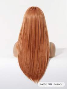 24英寸长直橙色假发，带刘海，派对假发，耐热合成纤维，适合音乐节、派对、角色扮演和其他场合。 - 橘色 - 查看 4