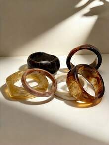 6pcs Set Exaggerated Asymmetrical Resin Semi-Transparent Bracelet For Women, Unique & Versatile - Multicolor - View 3