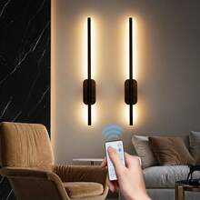 Set Of Two Battery-Powered Wall Lights, Adjustable Brightness With Remote, Rechargeable LED Wireless Fixtures For Bedroom, Living Room, Or Hallway, Black (2-Pack) - 彩色 - 查看 9