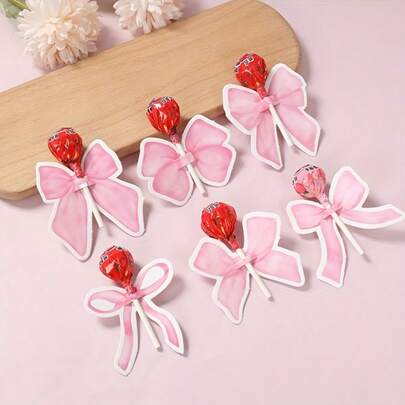 12/24/48pcs Pink Bow Lollipop Bags, Pink Bow Candy Packaging Boxes, Pink Bow Theme Party Decorations, Valentine's Day, Birthday Party Supplies, Event Party Supplies