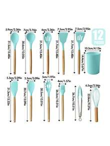 Bộ 12 món dụng cụ nấu ăn chất lượng cao cán gỗ, cán silicon, kèm hộp đựng, bền và dễ vệ sinh, chịu nhiệt, bộ thìa, muỗng, dụng cụ nhà bếp thiết thực, hộp quà tặng. - Nhiều màu - Xem 14