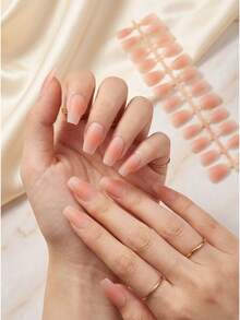 Blush Ombré Press On Nails - Short Almond Shaped False Nails, Natural Gradient Manicure, Sheer Pink Glossy DIY Fake Nails For Women - 粉色 - 查看 7