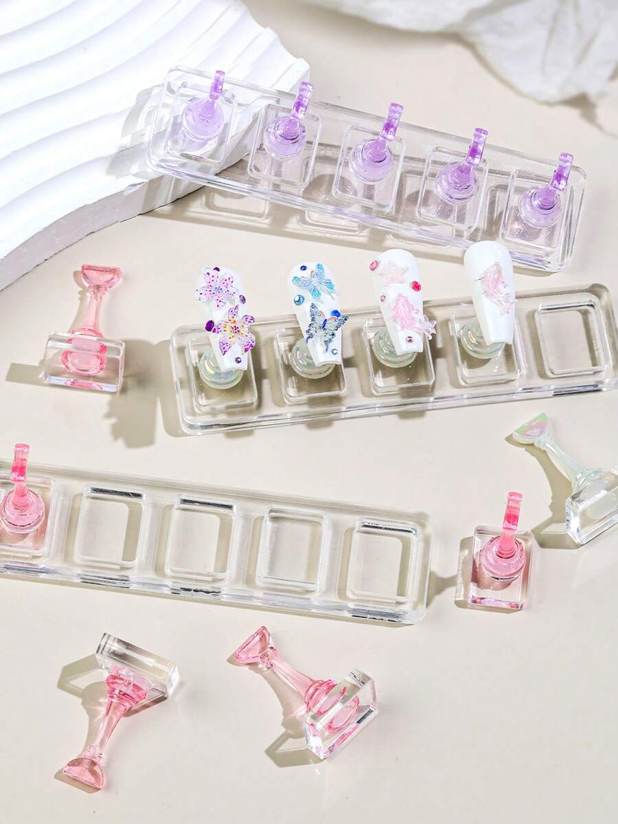 New 5Grids/Set Transparent Non-Magnetic Acrylic Nail Stand For Press On Nail Cat Eye Nail Art Practice & Display Stand Nail Holder Tool DIY Manicure Supplies - Multicolor - View 1