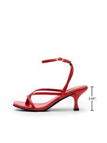 Women Minimalist Stiletto Heeled Ankle Strap Thong Sandals, Sexy Square Open Toe Heeled Sandals, Fashionable Party Wedding Dress Shoes Spring Summer Wearing - 紅色 - 查看 3