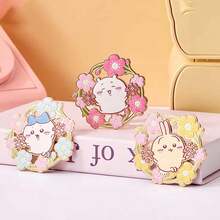 Miniso 1pc Qianchuan Series Rabbit & Sakura Flower Metal Fridge Magnet, Metal Material, Sakura Wreath Design, Strong Magnetic, Suitable For Fridge Decor, Cute Magnet - Multicolor - View 2