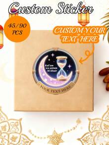 45pcs Custom Round Stickers | Personalize Your Text For Jars, Gift Wrap, Bottles & Party Favors | Festive Golden Border For Ramadan/Eid Celebrations | Self, Glossy