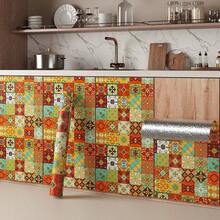 1卷波西米亚复古风壁纸，防水防油耐热家居装饰贴纸，厨房橱柜浴室墙贴 - 彩色 - 查看 1