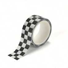 1 Roll Of Checkerboard Washi Tape, Fresh And Fashionable School Supplies Sticker, Suitable For Diary Handbooks, Scrapbooks, Photo Albums, Paste Decoration - 黑色 - 查看 8