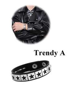 Xiacheng 1/3/4件套女士朋克摇滚手链套装 - 铆钉尖头开口手链，可调节人造革材质，80年代Emo哥特机车风，男女皆宜的另类时尚 - 經典色 - 查看 12