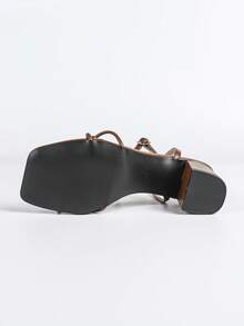 Women's Summer High Heel Sandals, Mocha Brown Elegant Ladies Spring/Summer Shoes, Sexy Fashion High Heel Open Toe Sandals, Light Brown High Heel Shoes, Block Heel Sandals, Square Heel Ladies Sandals, Wedding Bride Chunky Heel Shoes - Mocha Brown - View 10