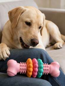 Puppy Chew Toys Indestructible Rubber Bone, Durable For Aggressive Chewers Small Medium Breed, Teething Anxiety Relief Pet Play Toy - Baby Pink - View 3