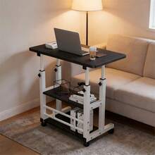 Multi-Purpose Rolling Desk With 2-Tier Storage Shelves, Freestanding Metal Frame Mobile Workstation For Small Spaces, Ideal For Home Office Setup - Black - View 8