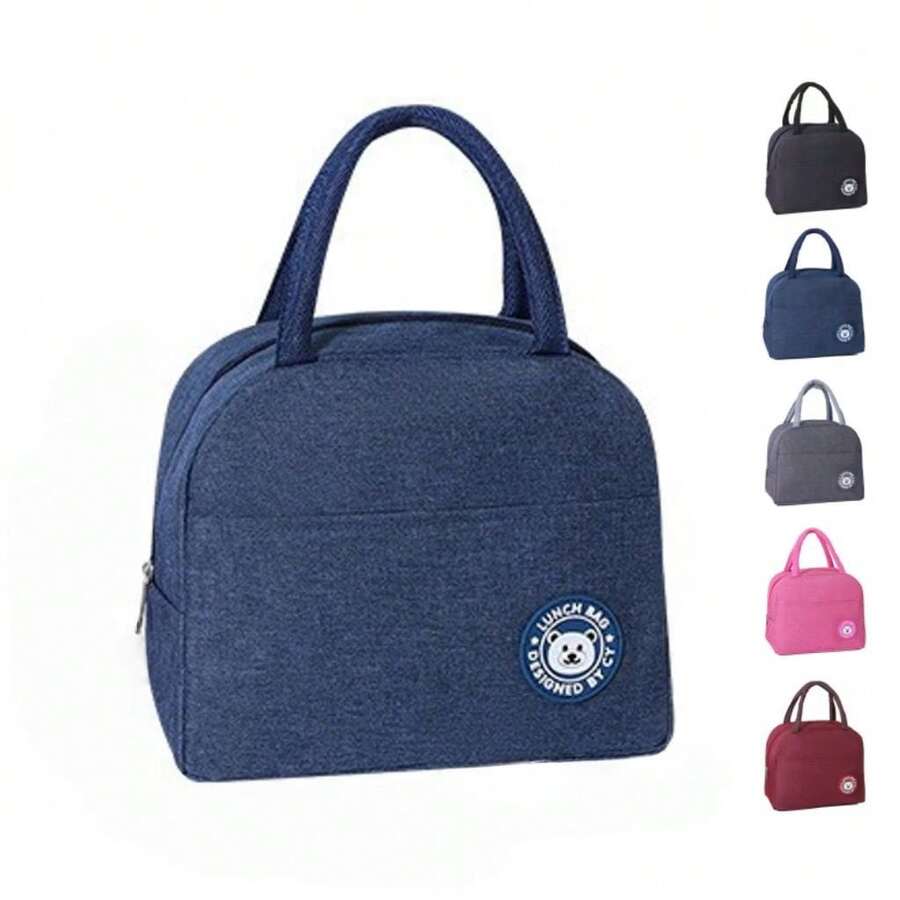 1pc Cute Bear Pattern Insulated Lunch Bag - Non-Woven Zipper Bento Box, Washable Rectangular Food Container, Suitable For School, Work, Picnic, Non-Contact Food, Reusable Lunch Bag, Back To School Essential ,Travel Essential Bag - Multicolor - View 1