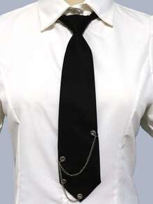 1条男女通用朋克风黑色链条领带，适合休闲街头穿搭
