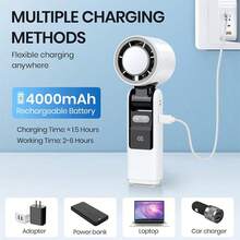 Portable Rechargeable Hand-Held Fan, 4000mAh Battery, 1-100 Adjustable Wind Speed, Beach Essential, Mini Cooling Hand Fan For Travel, Commute, Makeup, Office, Outdoor Activities, Summer, Gift - Multicolor - View 5