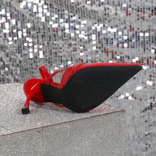 Sapatos de salto alto pretos, elegantes e confortáveis, com bico fino e múltiplas fivelas, ideais para festas, banquetes, férias e saídas noturnas. São perfeitos para ocasiões como festas, banquetes, eventos e eventos noturnos. Um modelo versátil e estiloso. - Vermelho - Ver 7