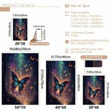 Set de 3 piezas de arte de pared de lienzo con mariposas, diseño de mariposas de bosque soñador, decoración de pared, patrón de mariposas, decoración moderna para el hogar, adecuado para decoración del hogar, decoración de habitación, decoración de dormitorio, decoración de sala de estar, decoración de baño, decoración de pared, arte de pared opcional con marco. - Multicolor - Ver 9