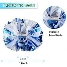 2PCS Plastic Cheerleading Pom Poms With Baton Handle Cheer Pomoms For  Adults Cheering Sports Team Spirit Party - 藍白 - 查看 3