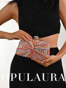 Túi xách nữ OpulAura 1 chiếc họa tiết sọc mới, túi dự tiệc dây xích sọc nhiều màu sắc kiểu vintage mới năm 2026, phù hợp cho các cô gái dự tiệc, cô dâu, cặp đôi mới cưới và những người phụ nữ chuyên nghiệp tham dự các buổi tiệc, dạ hội, đám cưới. Đóng gói trong hộp nhỏ (họa tiết ngẫu nhiên), phù hợp cho công việc, đi công tác, đi chơi, đi làm. Túi họa tiết sọc bất đối xứng. - Nhiều màu - Xem 8