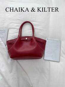Túi đeo vai CHAIKA & KILTER 1 chiếc bằng da PU màu trơn, túi xách nữ phong cách vintage thường ngày dung tích lớn với thiết kế xếp ly, dây đeo thắt lưng có thể điều chỉnh, hai quai xách, khóa nam châm, thích hợp cho du lịch, mua sắm, hẹn hò, làm quà tặng cho phụ nữ, phù hợp cho thanh thiếu niên, sinh viên đại học, người mới bắt đầu và các quý cô công sở, tuyệt vời cho văn phòng, trường học, công việc, kinh doanh, đi làm, hoạt động ngoài trời, du lịch, dã ngoại. - Đỏ - Xem 4