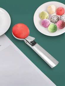 Cuchara para helado de acero inoxidable con gatillo, mango resistente al congelamiento y de uso no adherente, cuchara de doble propósito adecuada para yogur, masa de galletas, batidos, almendras y talla grande, ideal para la cocina, la pastelería y el restaurante - Multicolor - Ver 5