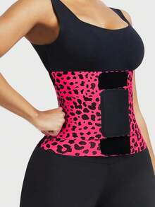 1pc Women's Leopard Print Waist Trainer, High Compression Adjustable Waist Cincher, Shapewear, Tummy Control Belt, 3-Layer Wrap, Corset, Suitable For Various Occasions, Gym - Hot Pink - View 3