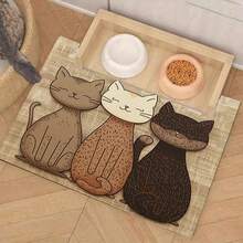 1 pièce, 3 pièces Tapis de nourriture pour animaux de compagnie à imprimé chat, haute absorbance, séchage rapide, facile à nettoyer, tapis pour animaux de compagnie, convient à toutes les saisons, peut être utilisé comme tapis de cage pour chien/chat - Multicolore - Voir 12