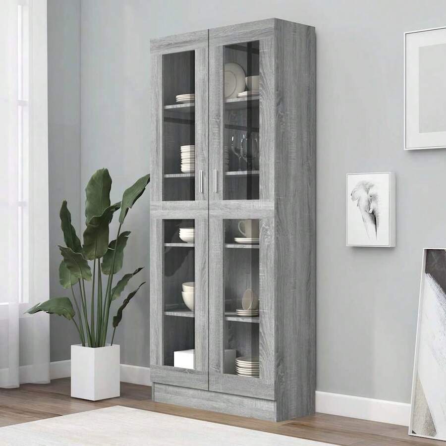 vidaXL Armadio da vetrina Sonoma grigio 82,5x30,5x185 cm Legno ingénierie - Grigio - Visualizzare 1