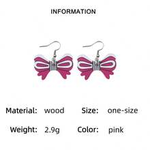 1 Pair Retro Valentine's Day Earrings, Pink Cute Wooden Butterfly Double-Sided Pendant Earrings, Women's Valentine's Day Jewelry Gift - Color - View 7