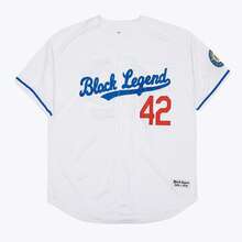 Kekambas 男士 #42 传奇球衣复古休闲短袖纽扣罗宾逊男士派对运动棒球衫白色蓝色弹力面料 - 休闲运动衬衫纽扣刺绣训练比赛运动衫节日礼物 - 白色 - 查看 4