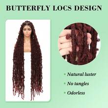 Full Double-Layer Lace Front Braided Wig With Baby Hair, 47 Inch Extra Long Braid Wig, Butterfly Lace Front Braided Wig - Burgundy - View 3