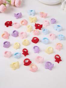 60pcs Colorful Fabric Butterfly, Heart, Star Hair Scrunchies For Teen Girls, Cute Princess Hair Ties, Durable & Stretchy, Multifunctional Hair Accessories, Suitable For Daily Use. Perfect Hair Accessory Gift For Adorable Girls. - Multicolor - View 3