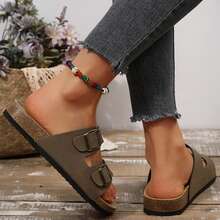 Womens Flats Sandals Adjustable Buckle Slippers Comfort Slides For Women Soft Flat Open Toe Summer Footwear Shoes - 深棕色 - 查看 4