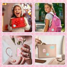 58 Parches Autoadhesivos, Pegatinas de Letras, Parches para Planchar, Parches de Tela Autoadhesivos, para Ropa Chaquetas de Tela Bricolaje Telfono Mvil (Rosa 58 piezas) - rosa 58 piezas - Ver 8