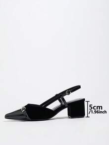 Giày cao gót đế dày cho nữ, kiểu slingback mũi nhọn, giày cao gót gợi cảm, thoải mái, thích hợp cho tiệc tùng, thường ngày, màu đen. - màu đen - Xem 5