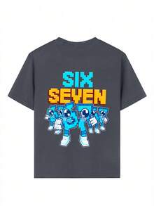 Áo thun in hình "Italian Brain Rot Funny Number 67" dành cho bé trai, chất liệu mềm mại và thoải mái, kiểu dáng thời trang mùa hè cho bé trai. - Màu xám đen - Xem 8