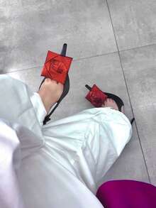 2026春季新款女士尖头细高跟凉鞋，露跟花卉装饰，性感优雅[注：3D花朵为手工制作，形状可能略有不同]，母亲节礼物 - 紅色 - 查看 2