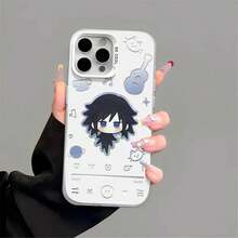 Chibi Characters Phone Case For  14/15/16 - Shockproof Cover, Cute Music-Themed Mitsuri/Obanai Anime Graphic Design - Gris - Ver 9