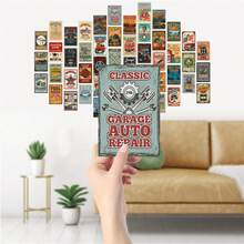 50张复古汽车工业风墙贴套装，精美明信片，复古小海报，适合房间家居装饰，照片收藏墙面艺术展示，是青少年宿舍和卧室美学装饰的理想之选。